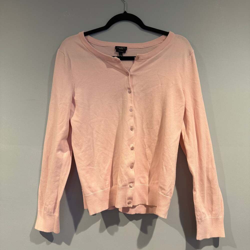 Talbots Pima Cotton Cardigan Sweater Pink Women’s XL Button Front Long Sleeve